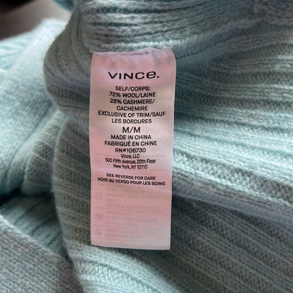 Vince Wool Cashmere Raglan Mock Neck Sweater Blue Mock Neck Ribbed Sz M - Picture 8 of 12